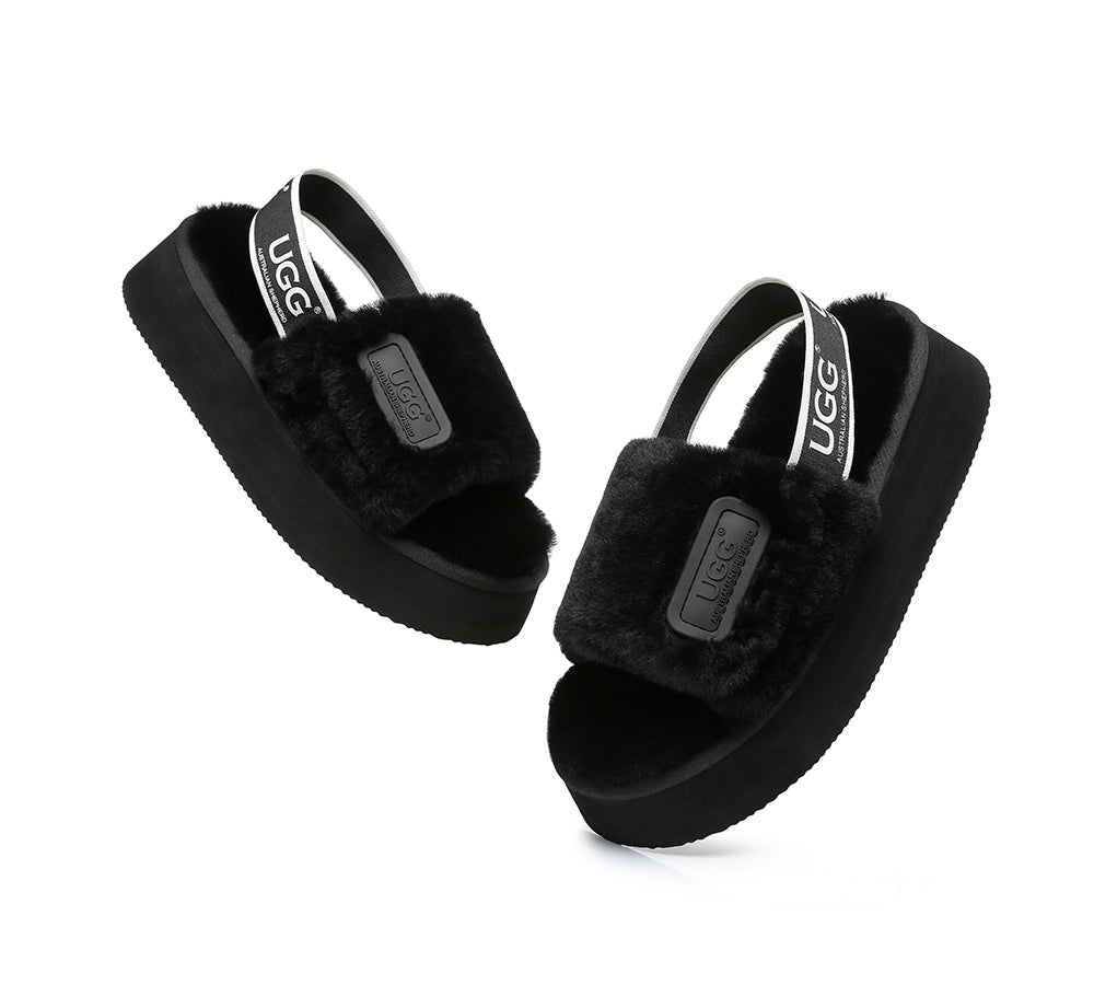 AS UGG Women High Platform Ugg Fluffy Slides Poppin