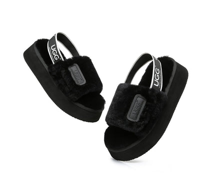 AS UGG Women High Platform Ugg Fluffy Slides Poppin