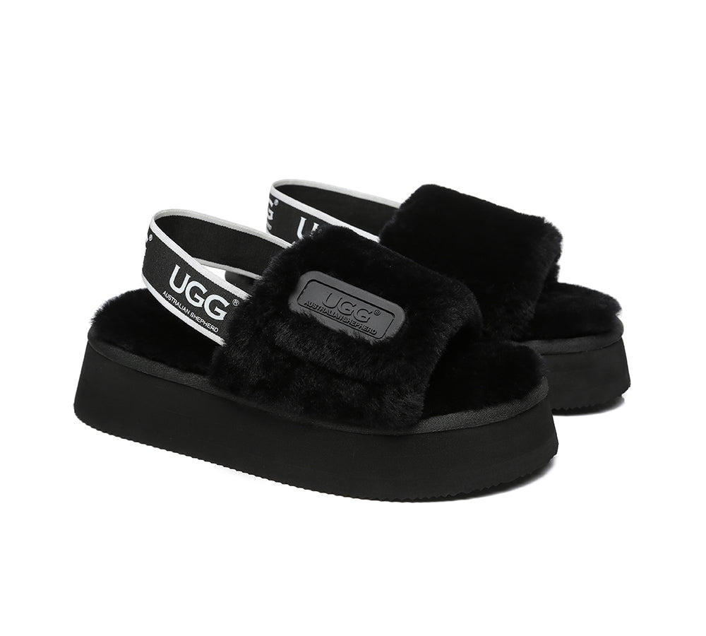 AS UGG Women High Platform Ugg Fluffy Slides Poppin
