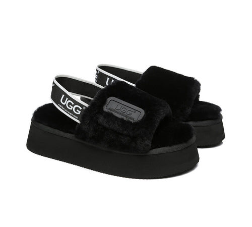 AS UGG Women High Platform Ugg Fluffy Slides Poppin