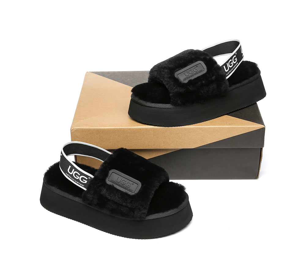 AS UGG Women High Platform Ugg Fluffy Slides Poppin