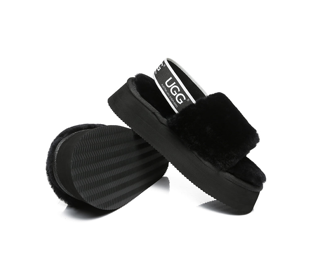AS UGG Women High Platform Ugg Fluffy Slides Poppin