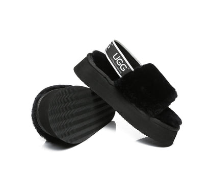AS UGG Women High Platform Ugg Fluffy Slides Poppin