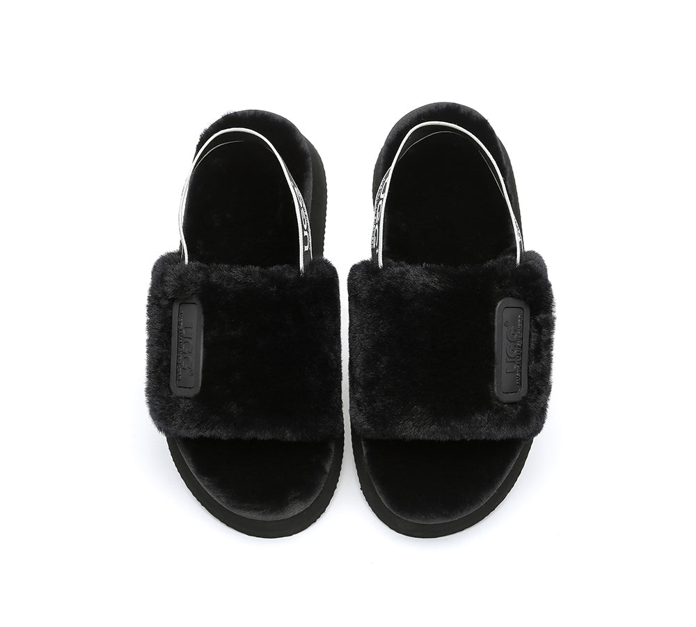 AS UGG Women High Platform Ugg Fluffy Slides Poppin