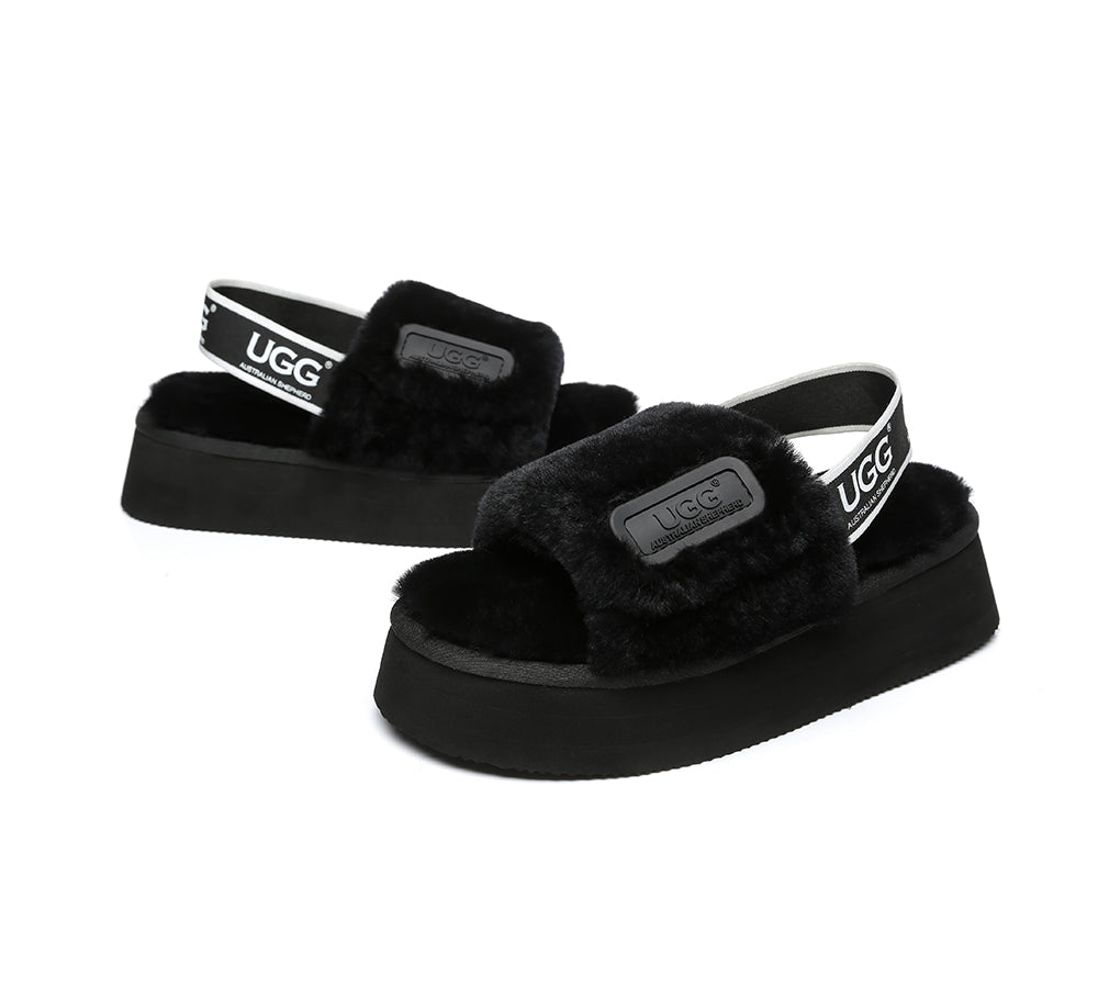AS UGG Women High Platform Ugg Fluffy Slides Poppin