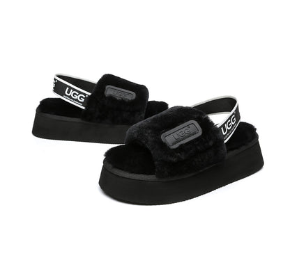AS UGG Women High Platform Ugg Fluffy Slides Poppin