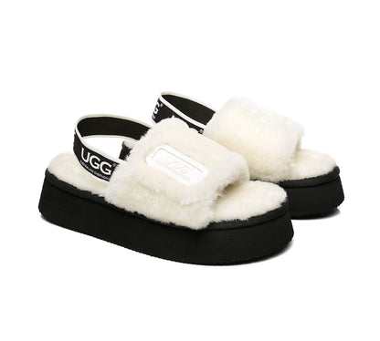 AS UGG Women High Platform Ugg Fluffy Slides Poppin