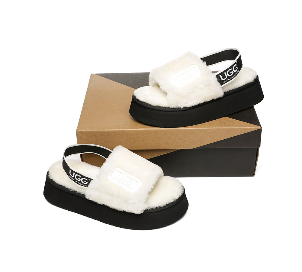 AS UGG Women High Platform Ugg Fluffy Slides Poppin
