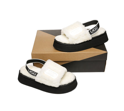 AS UGG Women High Platform Ugg Fluffy Slides Poppin