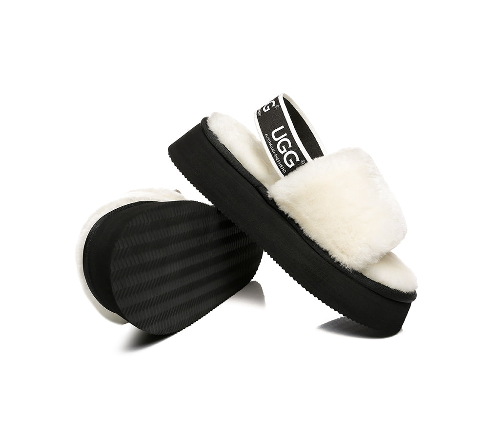 AS UGG Women High Platform Ugg Fluffy Slides Poppin