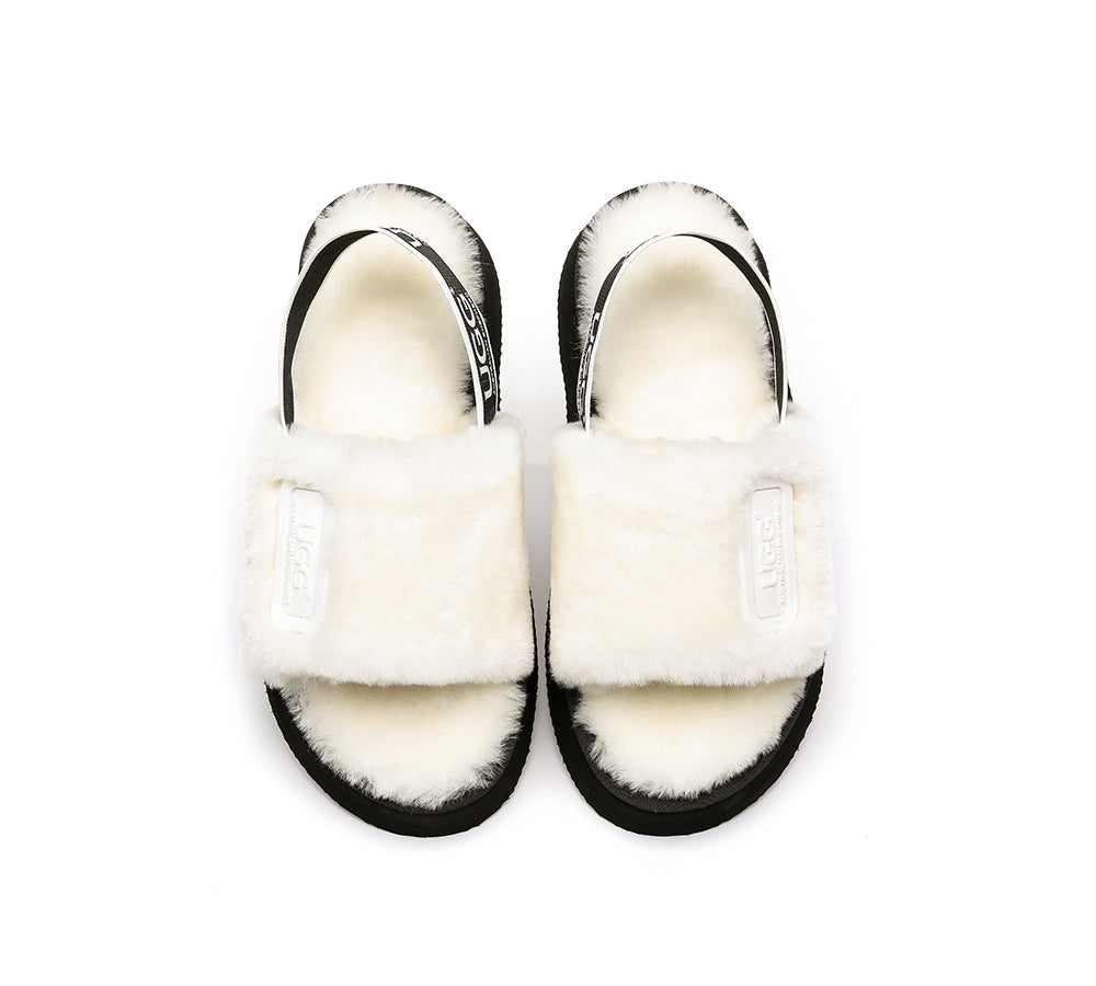 AS UGG Women High Platform Ugg Fluffy Slides Poppin