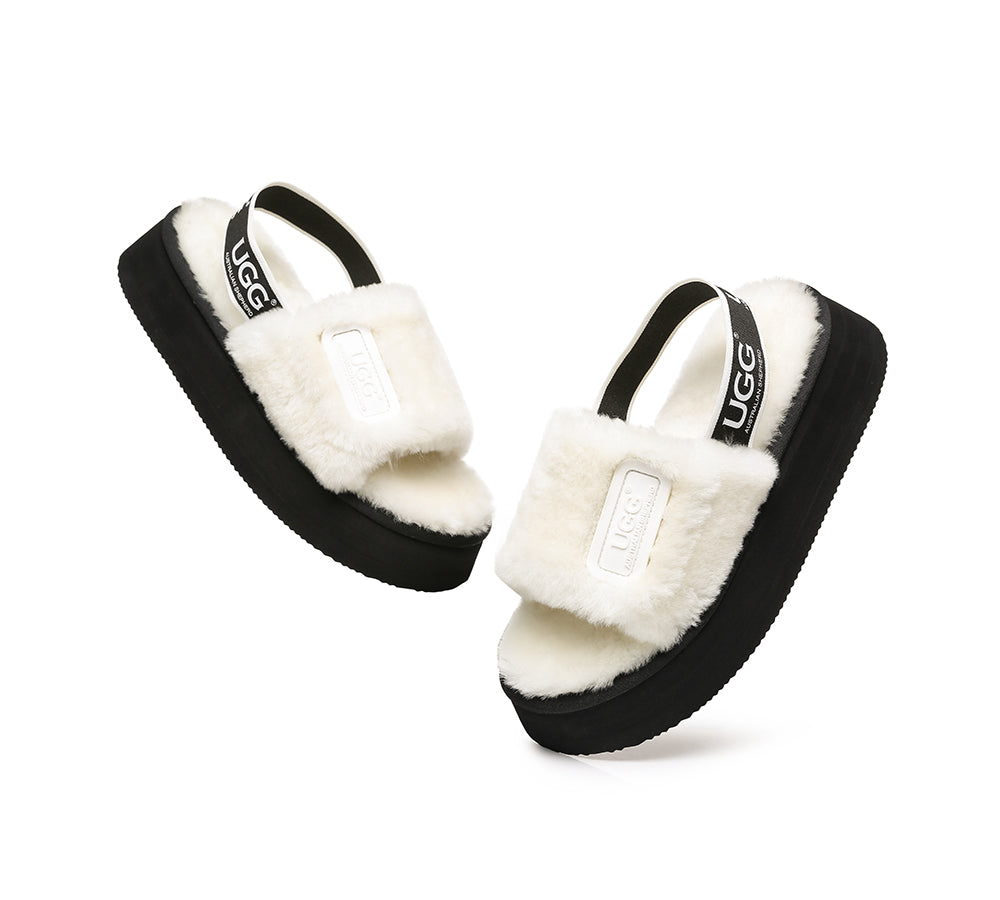 AS UGG Women High Platform Ugg Fluffy Slides Poppin