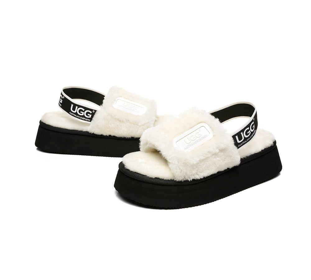 AS UGG Women High Platform Ugg Fluffy Slides Poppin
