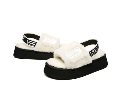 AS UGG Women High Platform Ugg Fluffy Slides Poppin