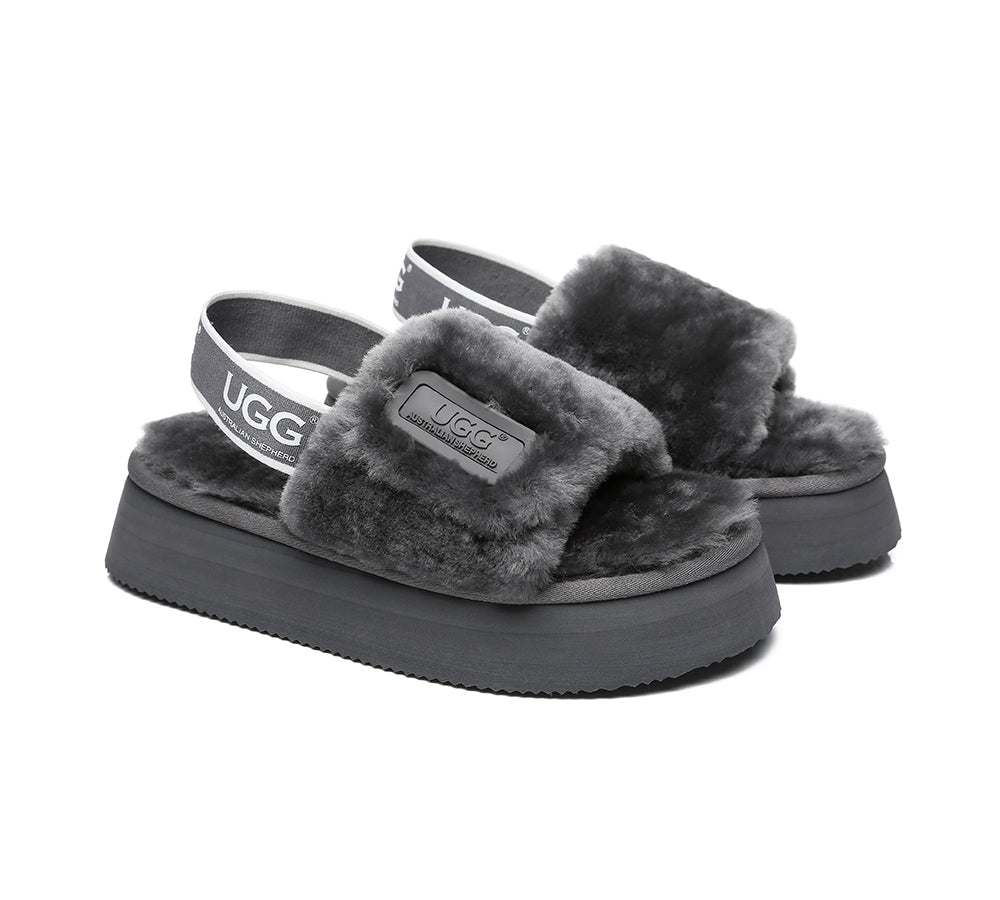 AS UGG Women High Platform Ugg Fluffy Slides Poppin
