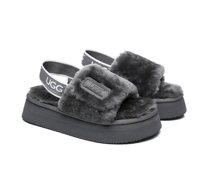 AS UGG Women High Platform Ugg Fluffy Slides Poppin