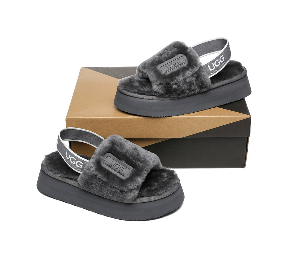 AS UGG Women High Platform Ugg Fluffy Slides Poppin