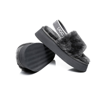 AS UGG Women High Platform Ugg Fluffy Slides Poppin