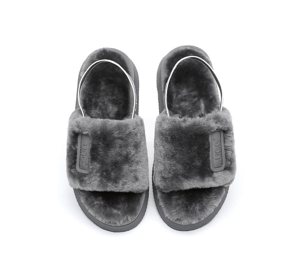 AS UGG Women High Platform Ugg Fluffy Slides Poppin