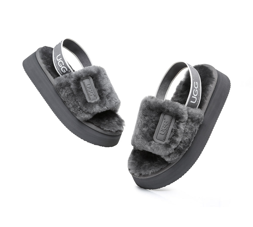 AS UGG Women High Platform Ugg Fluffy Slides Poppin