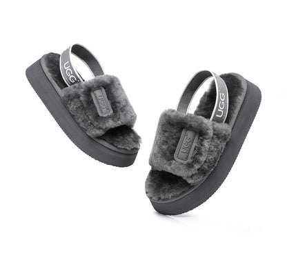 AS UGG Women High Platform Ugg Fluffy Slides Poppin