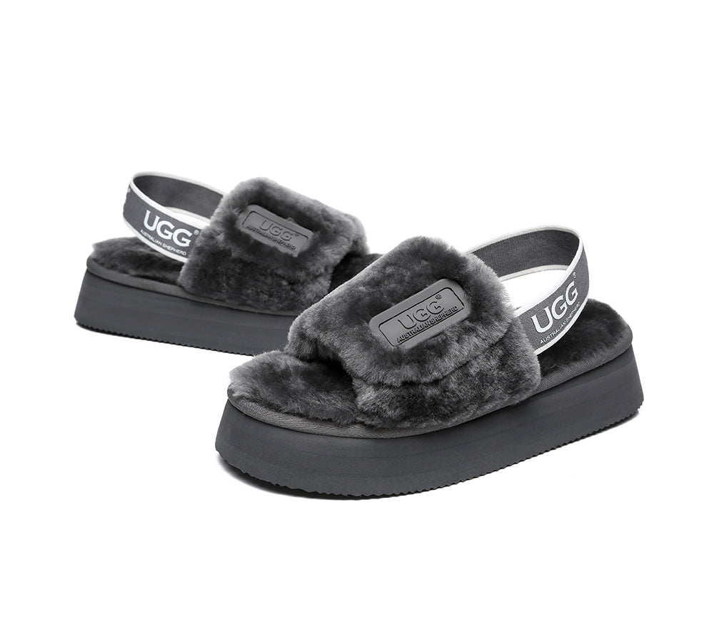 AS UGG Women High Platform Ugg Fluffy Slides Poppin